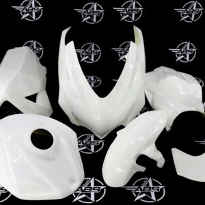 White motorcycle fairings on black background