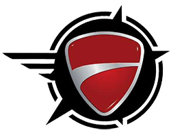 ducati Red shield emblem with black compass design