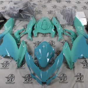 Blue motorcycle fairings kit on display